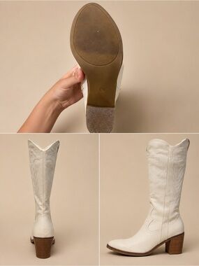 Women’s White Western Knee-High Boots - Classic Cowboy Style